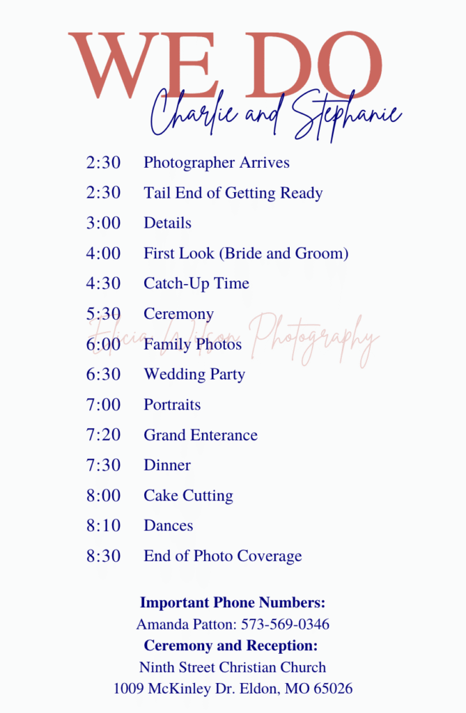 Example Wedding Timeline | Elicia Wilson Photography