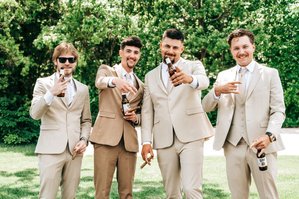 Act Cool Groomsman Posing with Cigars and Beer